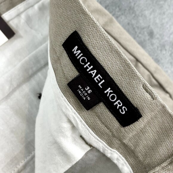 NWT Michael Kors Stretch Spring 1 Khaki Shorts Tan Herringbone Business Casual - Picture 5 of 10